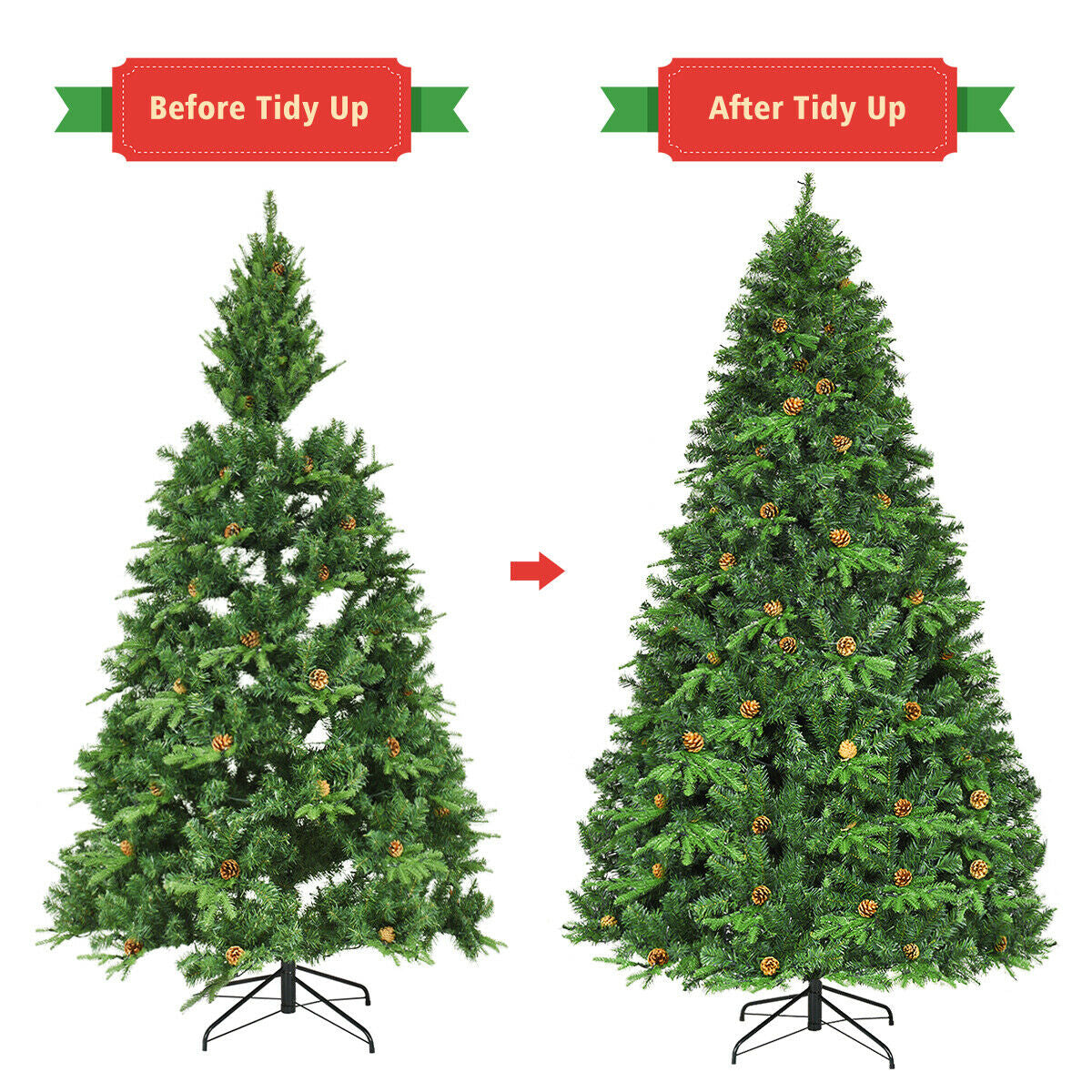 Flocked Artificial Christmas Tree With LED Lights, Pine Cones, 8 ft, Green Christmas Tree at Gallery Canada