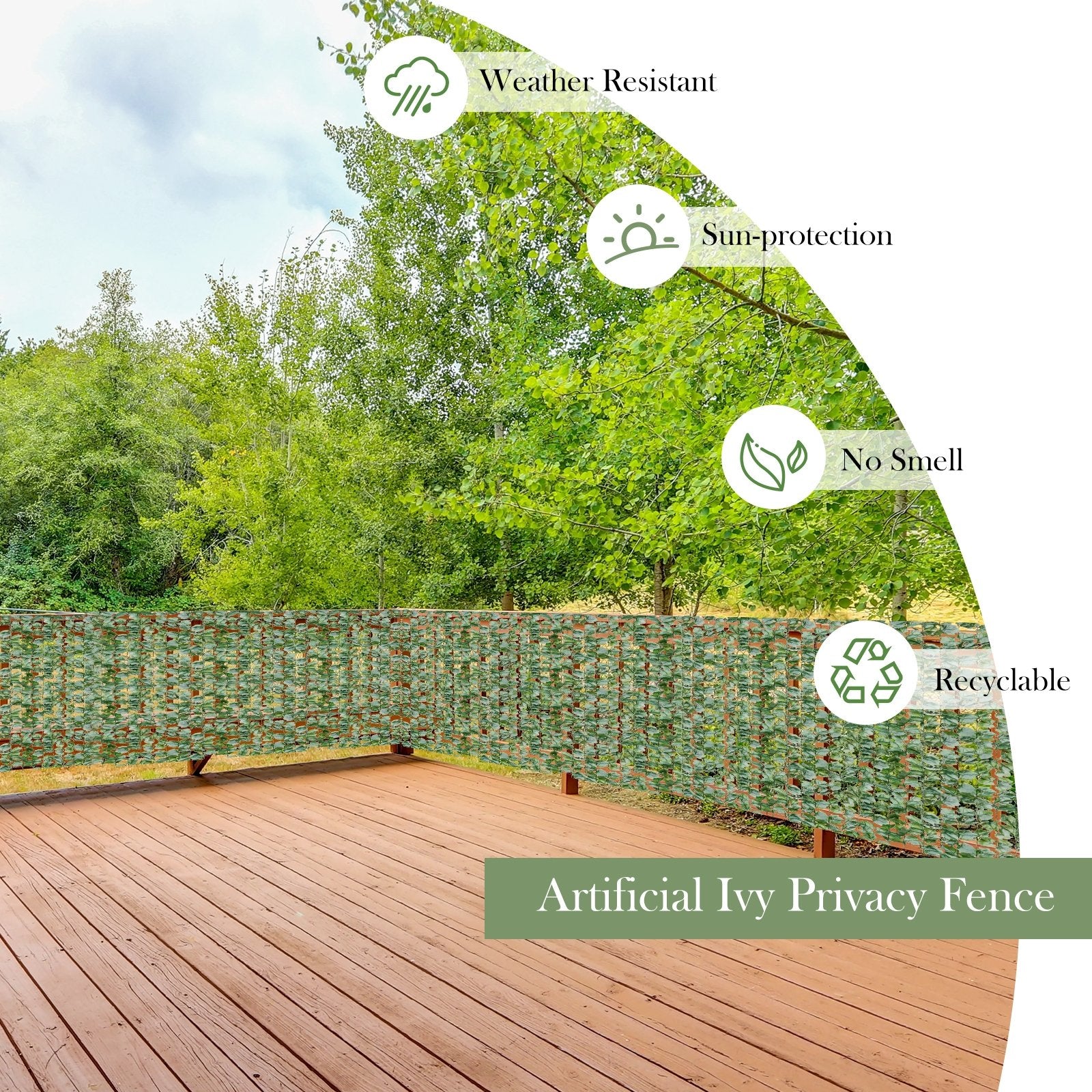 Faux Ivy Leaf Decorative Privacy Fence-59 x 118 Inch, Green at Gallery Canada