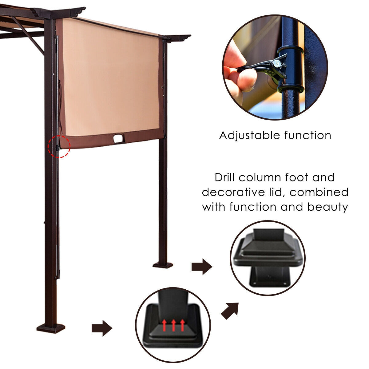 12 x 9 Feet Outdoor Pergola Gazebo with Retractable Canopy Shades, Brown Gazebos at Gallery Canada