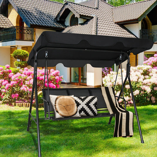 Outdoor Patio Swing Canopy 3 Person Canopy Swing Chair, Black Porch Swings Black at Gallery Canada