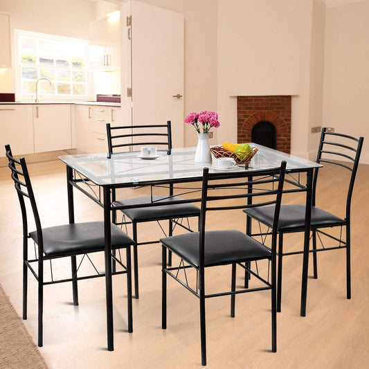 5 Piece Dining Set, Tempered Glass Table, 4 Upholstered Chairs, Black Dining Room Sets Black at Gallery Canada