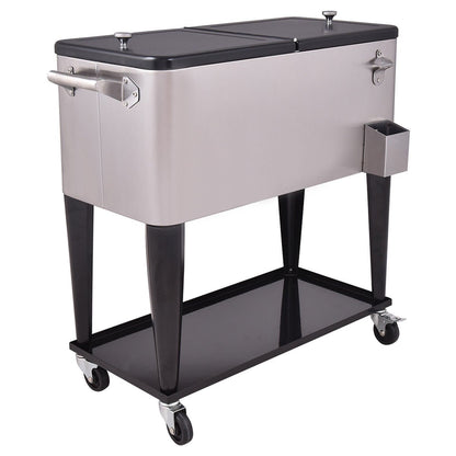 80 Quart Patio Rolling Stainless Steel Ice Beverage Cooler, Gray - Gallery Canada