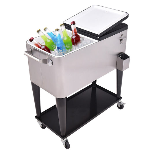 80 Quart Stainless Steel Rolling Ice Beverage Cooler, Gray Coolers Gray at Gallery Canada