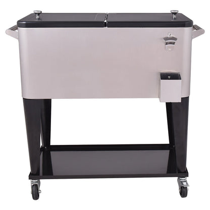 80 Quart Patio Rolling Stainless Steel Ice Beverage Cooler, Gray