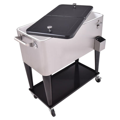 80 Quart Patio Rolling Stainless Steel Ice Beverage Cooler, Gray - Gallery Canada