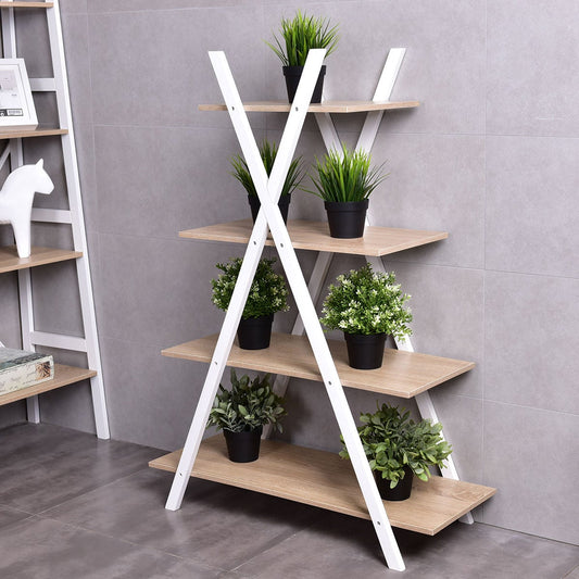 X-Shape 4-Tier Display Shelf Rack Potting Ladder, White Plant Stands White at Gallery Canada