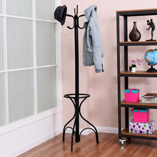 Vintage Metal Coat Hat Tree Stand Clothes Hanger, Black