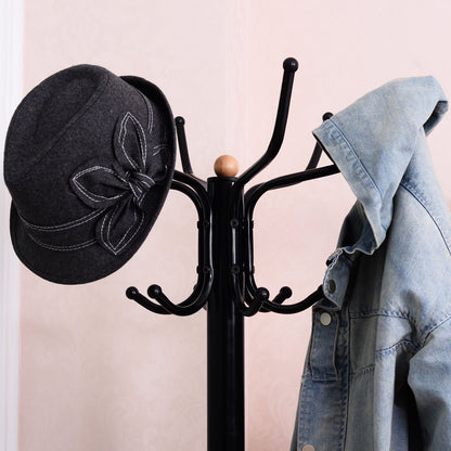 Vintage Metal Coat Hat Tree Stand Clothes Hanger, Black