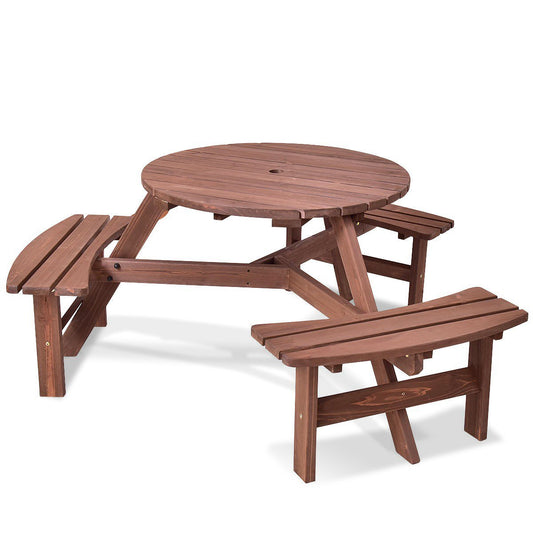 6 Person Wooden Picnic Table Set with Bench and Umbrella Hold at Gallery Canada