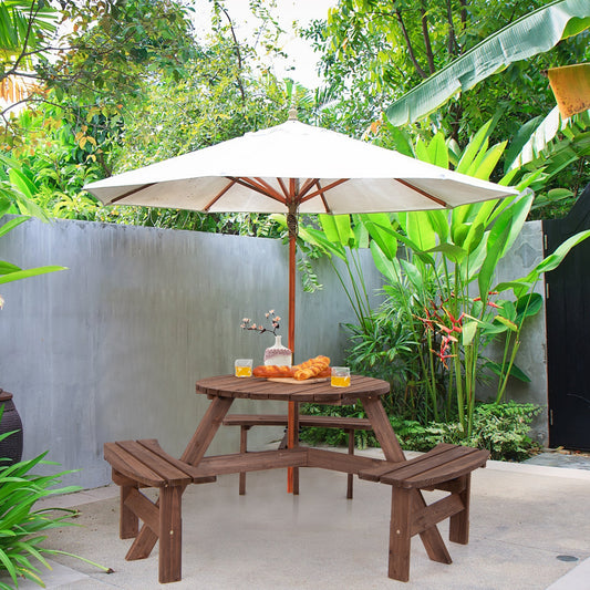 6 Person Wooden Picnic Table Set, Bench, Umbrella Hold Picnic Tables Options at Gallery Canada