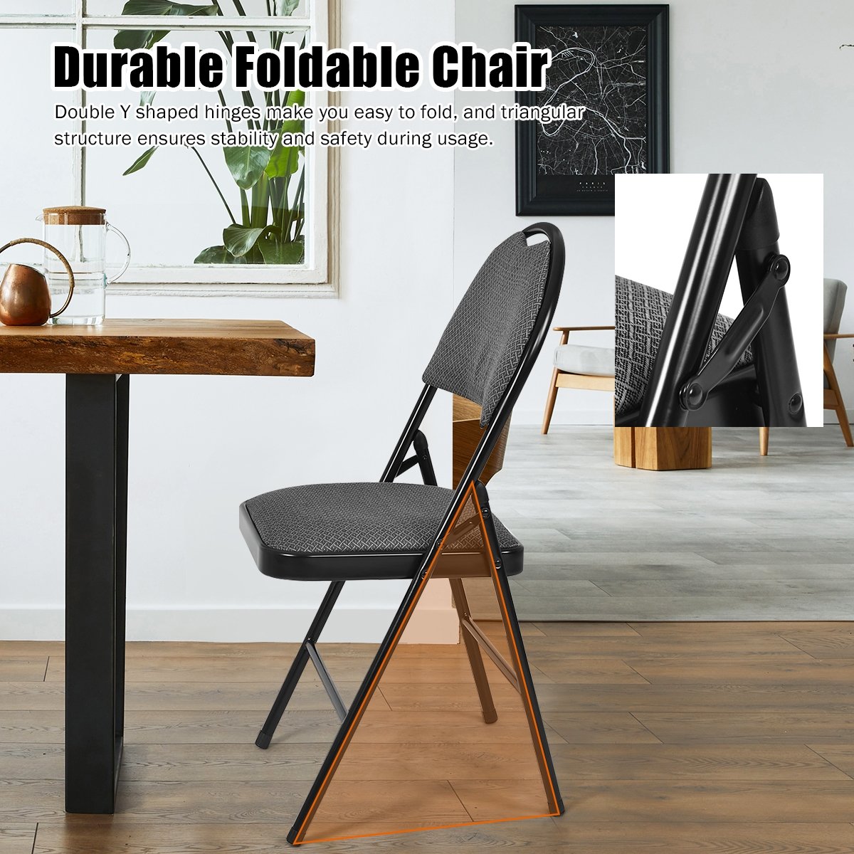 6 Pack Folding Chairs Portable Padded Office Kitchen Dining Chairs, Black at Gallery Canada