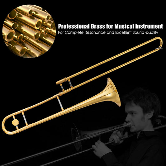 B Flat Trombone Golden Brass with Mouthpiece, Golden