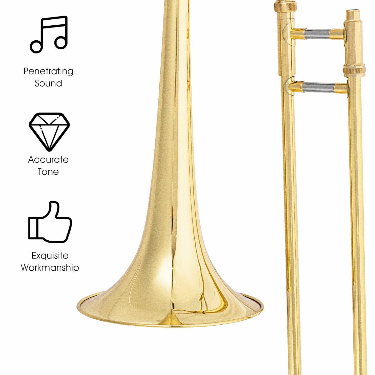 B Flat Trombone Golden Brass with Mouthpiece, Golden Musical Toys at Gallery Canada
