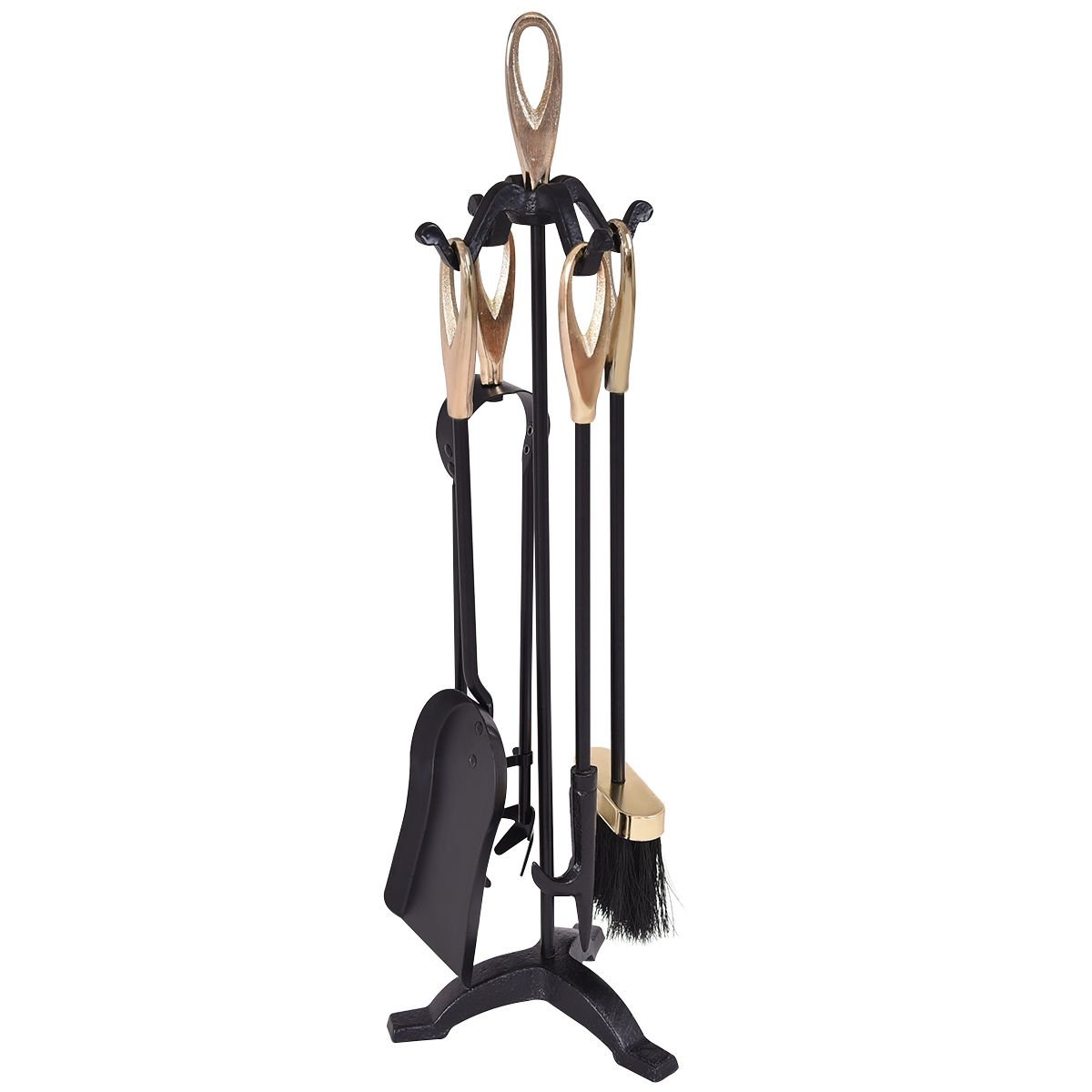 5 Pieces Stylish Gold Iron Fireplace Tools Set, Golden at Gallery Canada