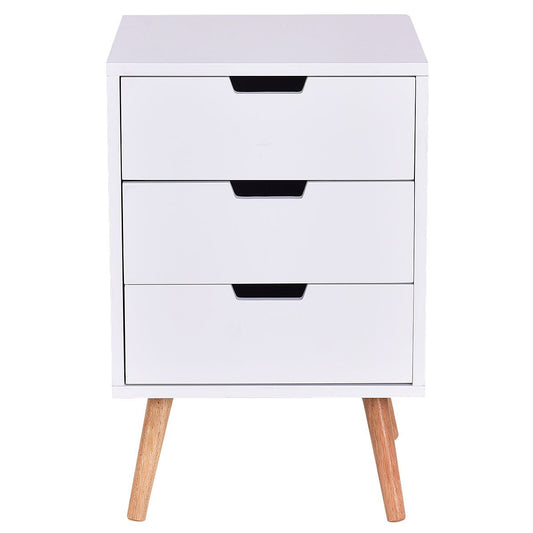 White Wood Side End Table Nightstand W/3 Drawers Mid-Century Accent, White at Gallery Canada