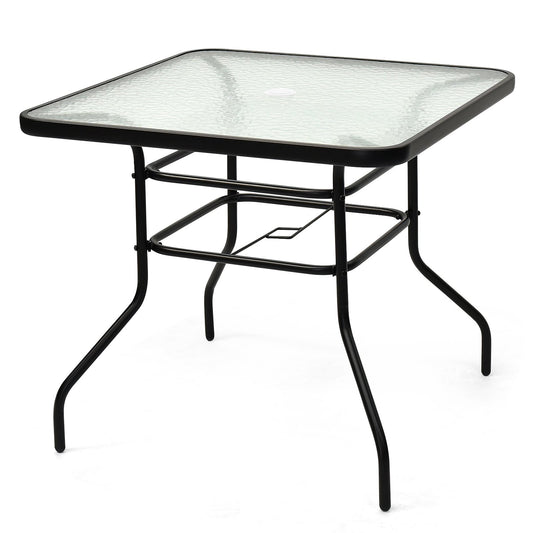 32 Inch Patio Tempered Glass Steel Frame Square Table, Black at Gallery Canada