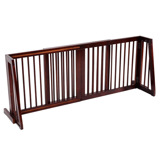 Folding Adjustable Free Standing 3 Panel Wood Fence, Brown