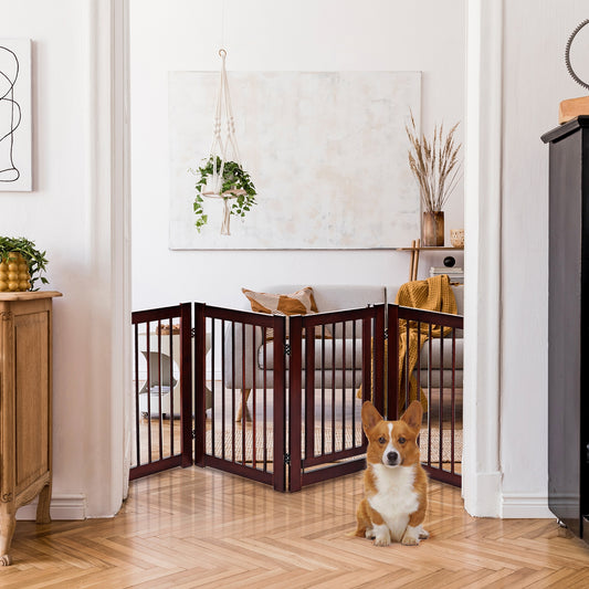 30 Inch Folding 4 Panel Wood Fence, Brown Pet Gate Brown at Gallery Canada