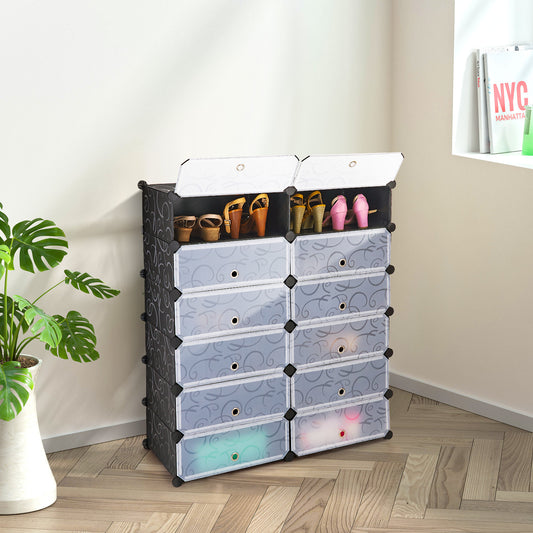 12-Cube Plastic Shoe Rack With Transparent Doors, Black Shoe Racks & Storage Benches Black at Gallery Canada