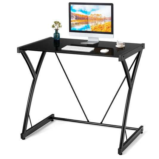 Glass Top Computer Desk Writing Study Workstation, Black at Gallery Canada