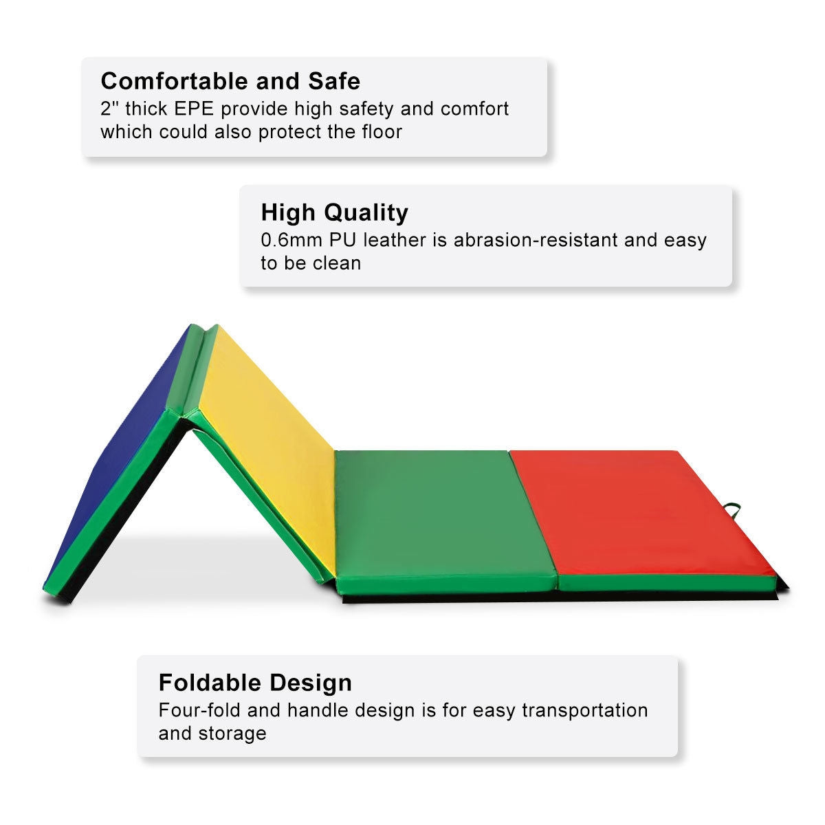 4 Feet x 10 Feet Thick Folding Panel Gymnastics Mat, Deep Multicolor Yoga & Gym Mats at Gallery Canada