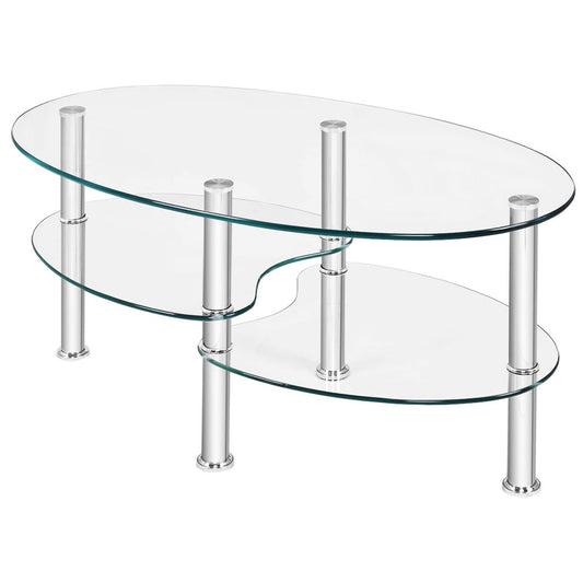 Tempered Glass Oval Side Coffee Table, Transparent at Gallery Canada