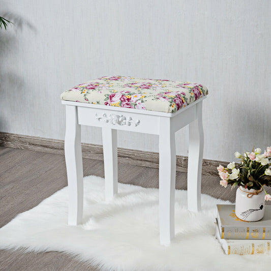 Vanity Wood Dressing Stool Padded Piano Seat with Rose Cushion, White Makeup Vanities White at Gallery Canada