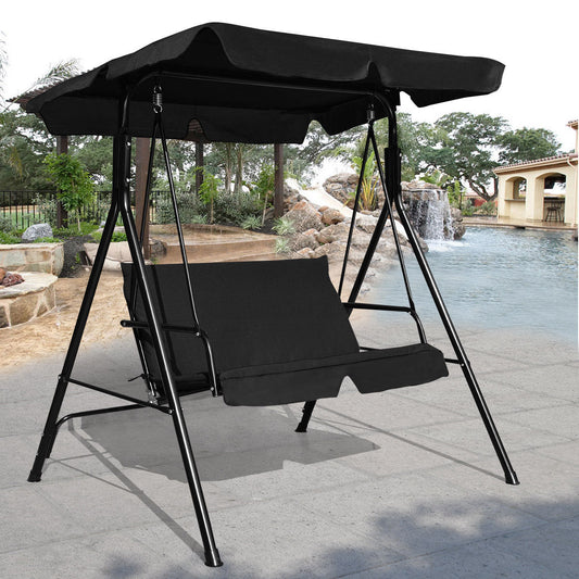 Patio Swing Glider, Steel Frame, Cushioned Loveseat, Black Porch Swings Black at Gallery Canada
