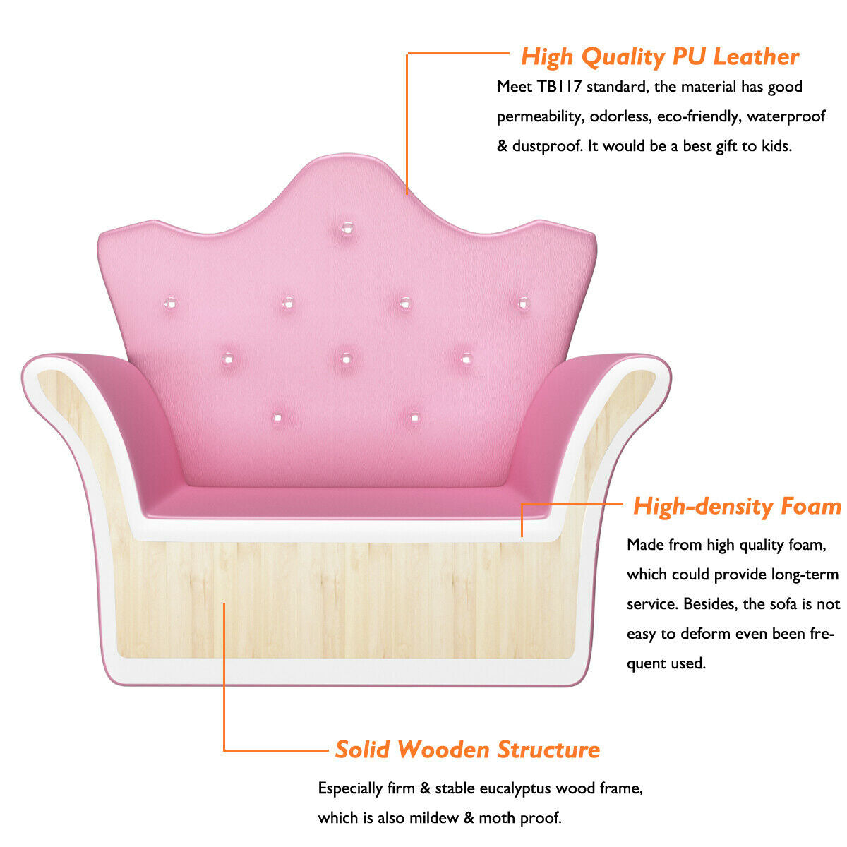 Children Upholstered Princess Sofa With Ottoman, Diamond Decoration, Pink Kids Chairs & Seating at Gallery Canada