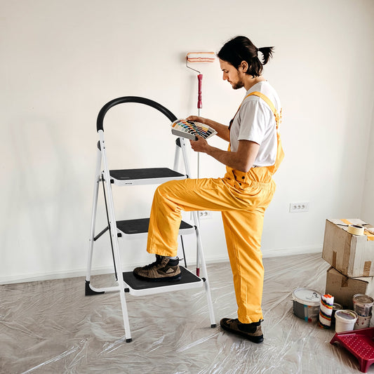 Heavy Duty Industrial Lightweight Folding Stool, 3 Step Ladder, Black Ladders Black at Gallery Canada