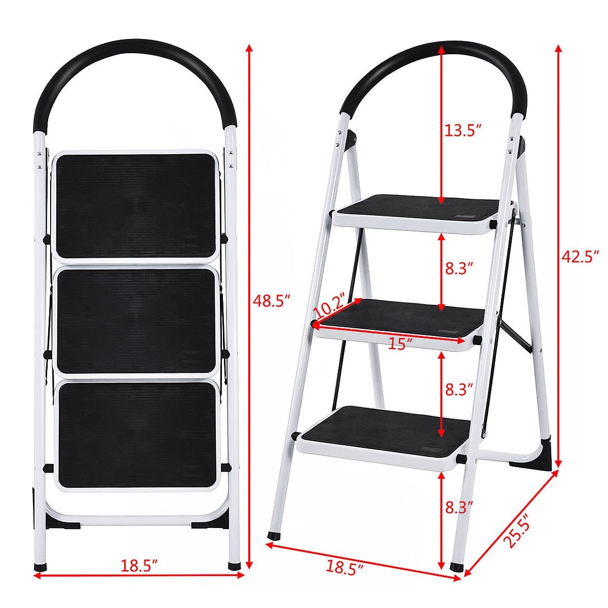 Heavy Duty Industrial Lightweight Folding Stool 3 Step Ladder, Black - Gallery Canada