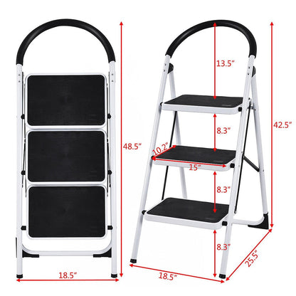 Heavy Duty Industrial Lightweight Folding Stool 3 Step Ladder, Black - Gallery Canada