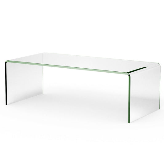 42 x 19.7 Inch Clear Tempered Glass Coffee Table with Rounded Edges, Transparent at Gallery Canada
