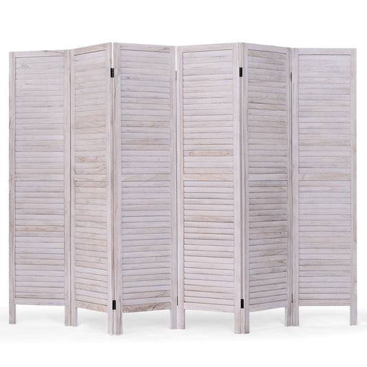 6 Panels Classic Venetian Wooden Slat Room Screen, White