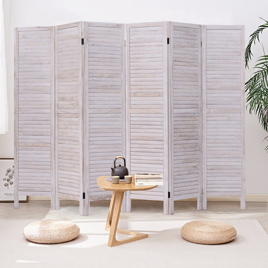 6 Panels Classic Venetian Wooden Slat Room Screen, White Room Dividers White at Gallery Canada