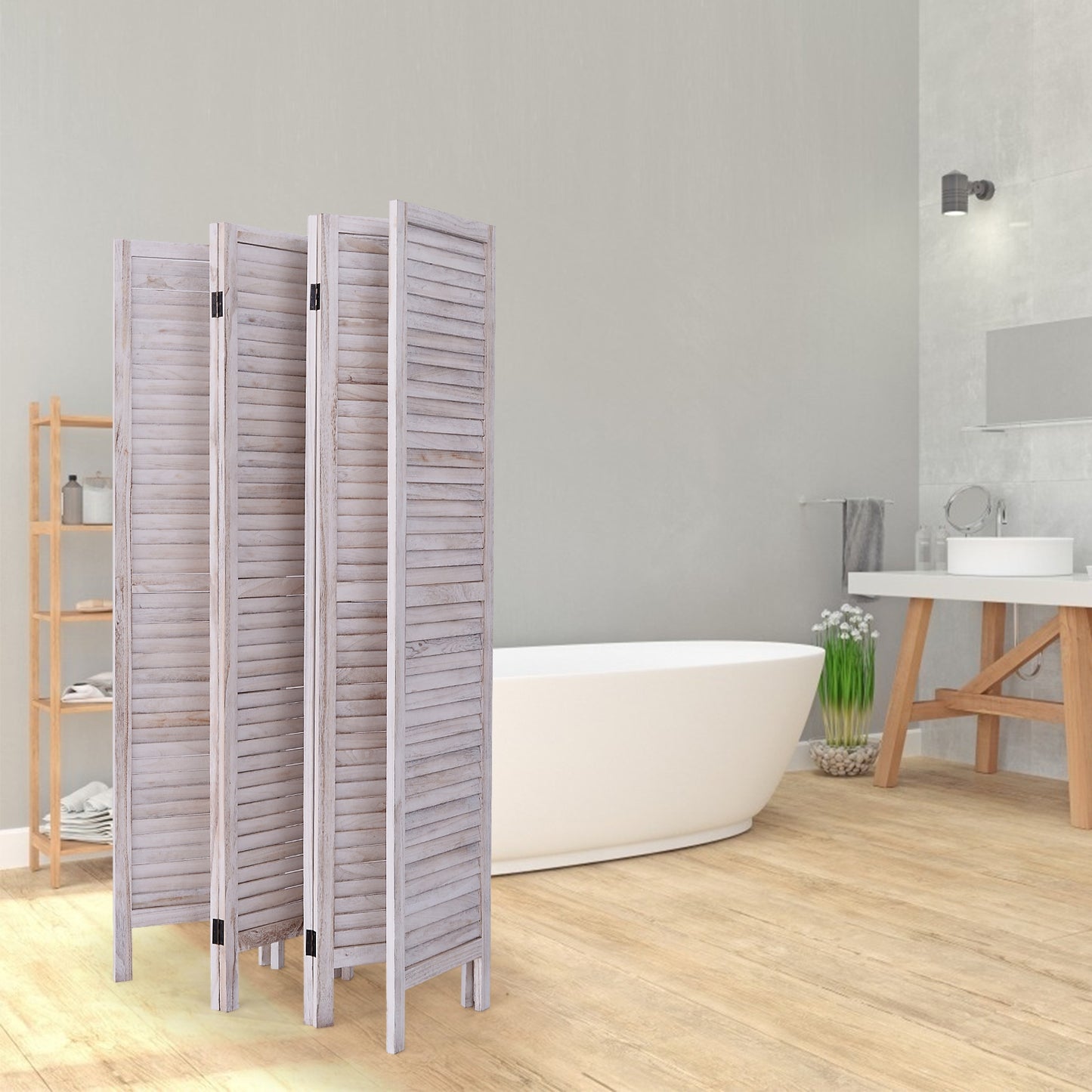 6 Panels Classic Venetian Wooden Slat Room Screen, White Room Dividers at Gallery Canada