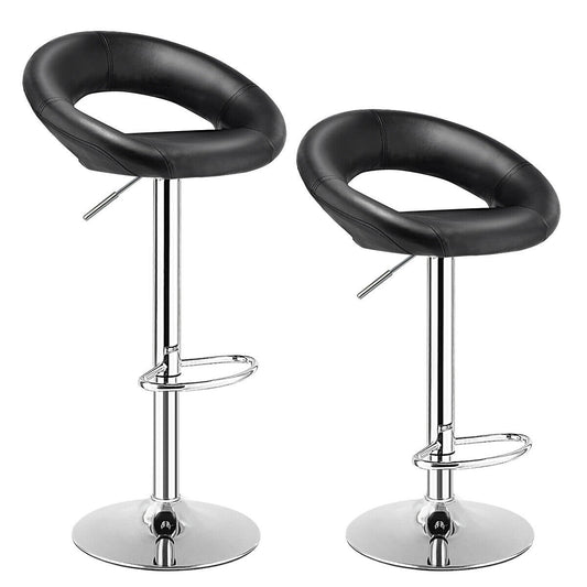 Set Of 2 Bar Stools Adjustable PU Leather Barstools Swivel Pub Chairs, Black at Gallery Canada