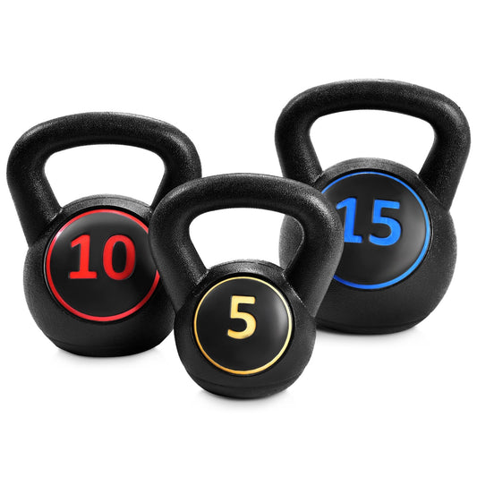 3 Pieces 5 10 15lbs Kettlebell Weight Set, Black - Gallery Canada