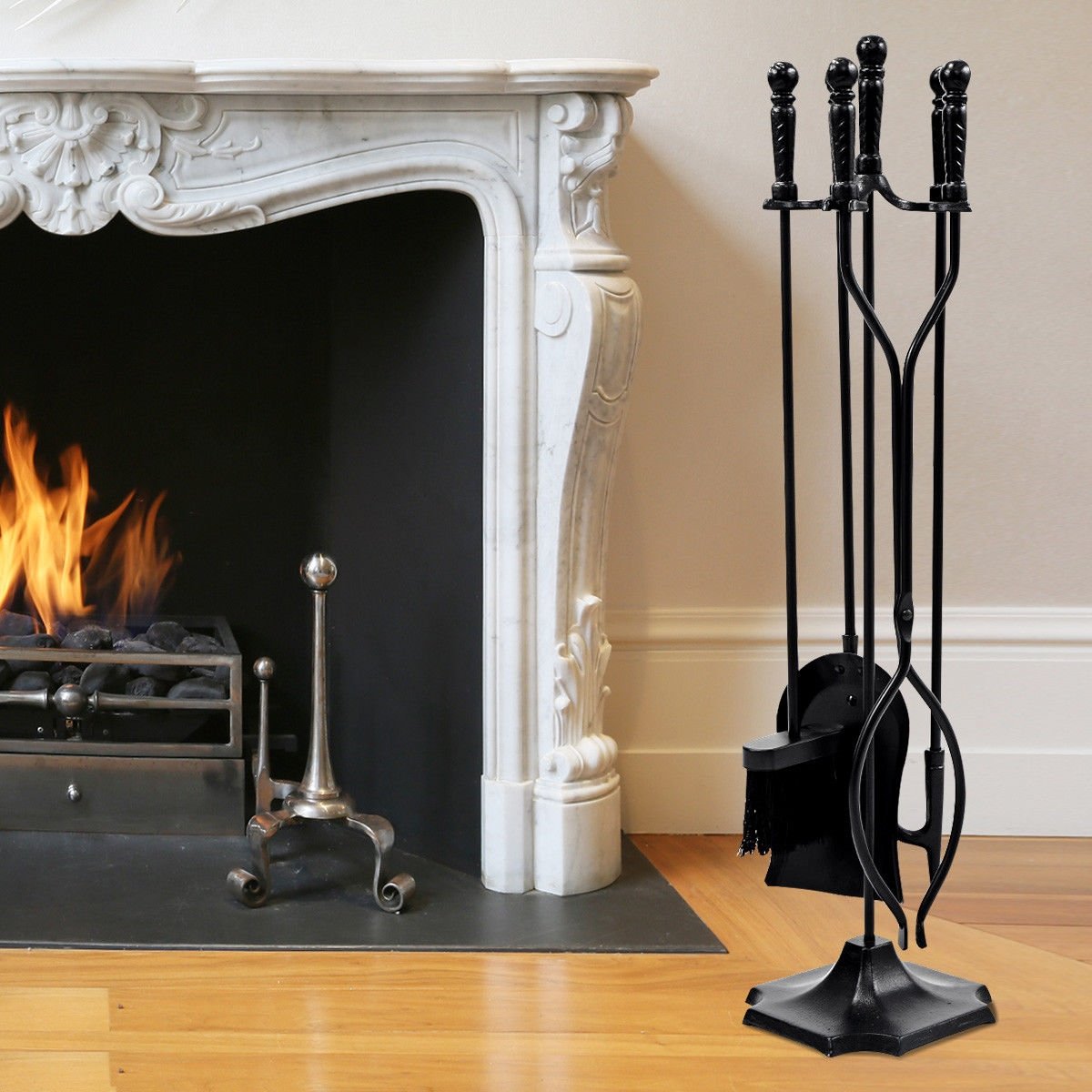 31 Inch 5 Pieces Hearth Fireplace Fire Tools Set, Black at Gallery Canada