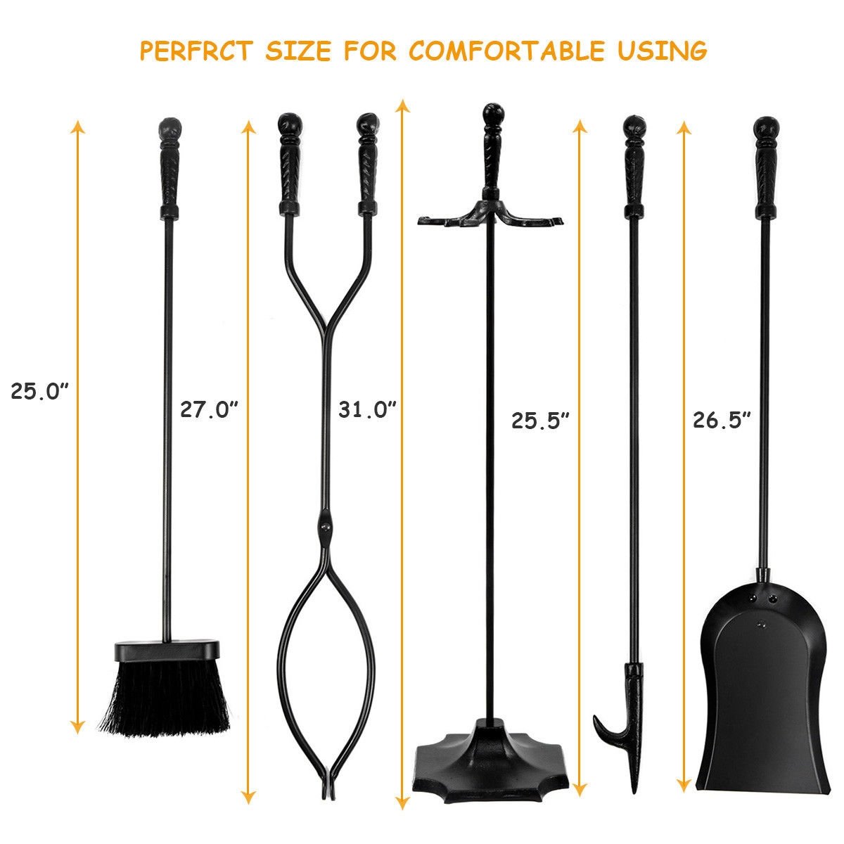 31 Inch 5 Pieces Hearth Fireplace Fire Tools Set, Black
