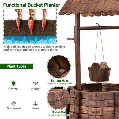Outdoor Wooden Wishing Well Planter Bucket, Natural at Gallery Canada