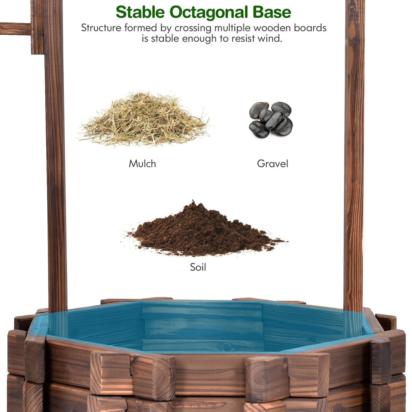 Outdoor Wooden Wishing Well Planter Bucket, Natural Outdoor Decor at Gallery Canada