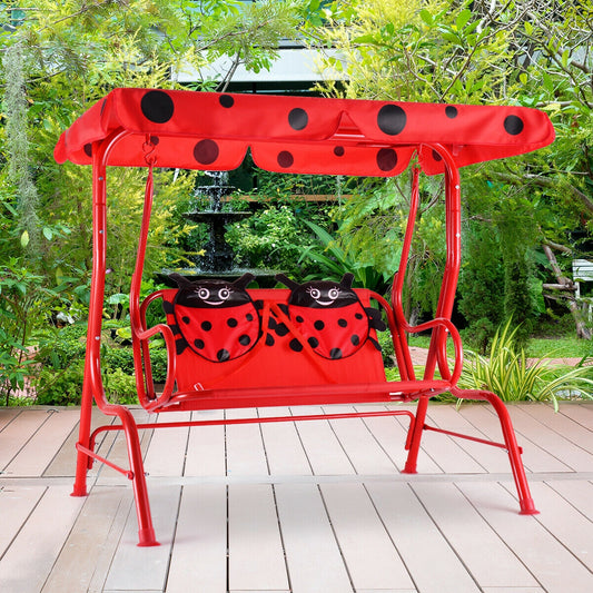2 Person Kids Patio Swing Porch Bench with Canopy, Red