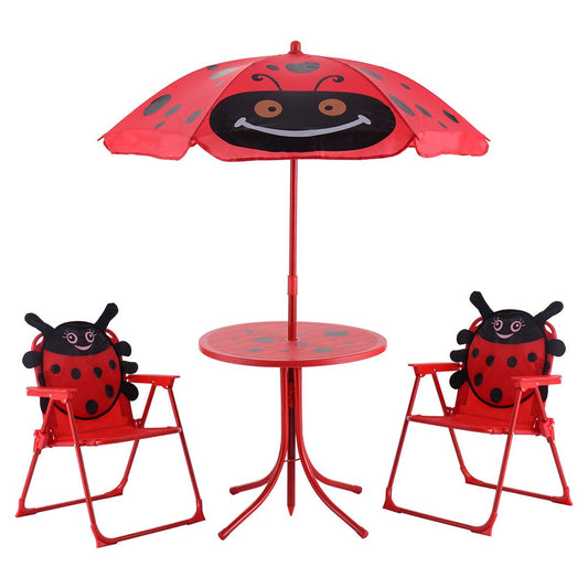 Kids Patio Folding Table and Chairs Set Beetle with Umbrella, Red at Gallery Canada