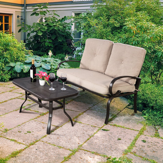 Patio Outdoor Cushioned Coffee Table Seat, 2 Pieces, Beige Patio Conversation Sets Beige at Gallery Canada