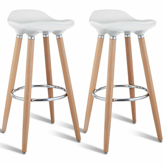 Set of 2 ABS Bar Stools with Wooden Legs, White at Gallery Canada