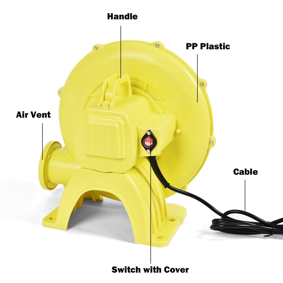 480 W 0.6 HP Air Blower Pump Fan for Inflatable Bounce House, Yellow