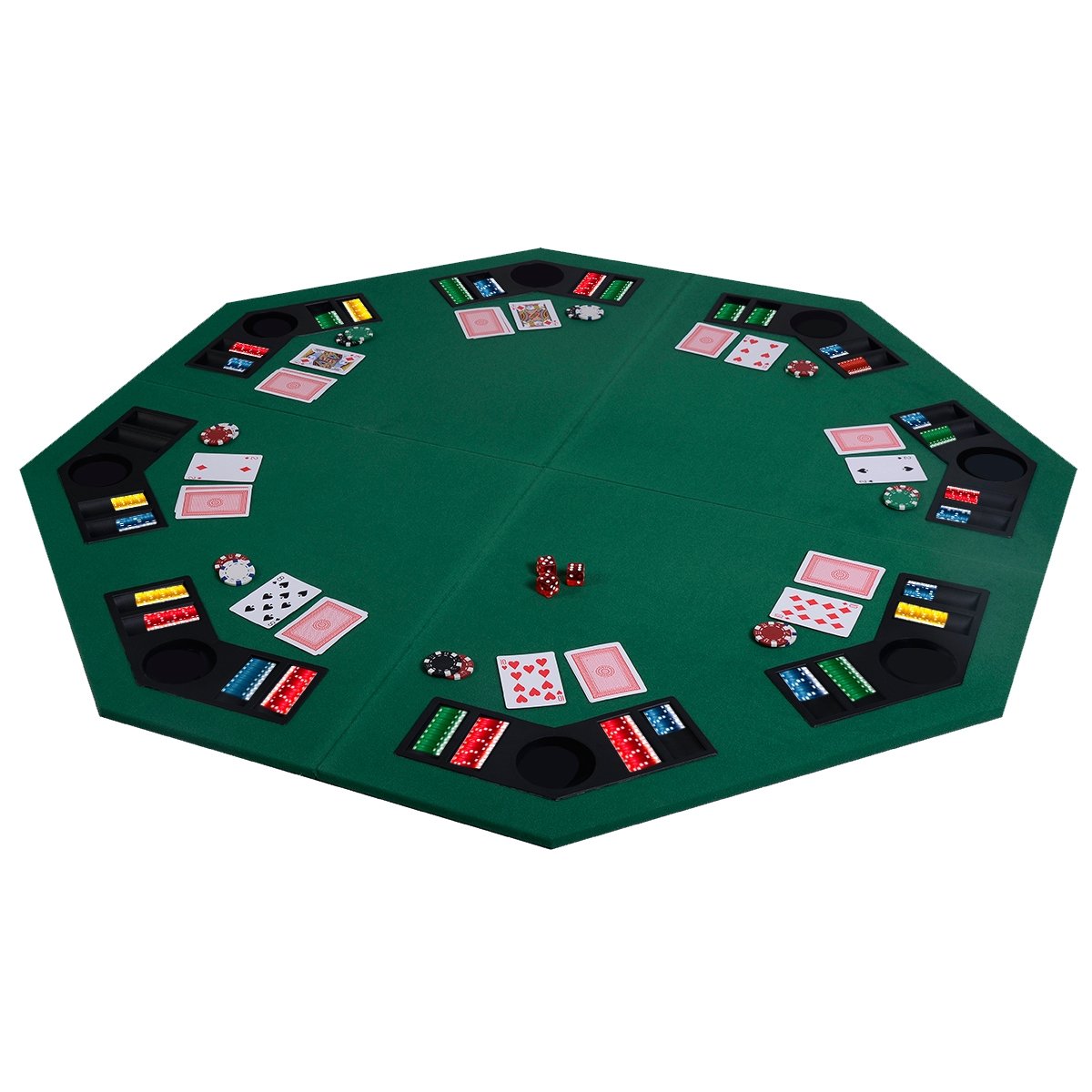 48 Inch 8 Players Octagon Fourfold Poker Table Top, Green at Gallery Canada