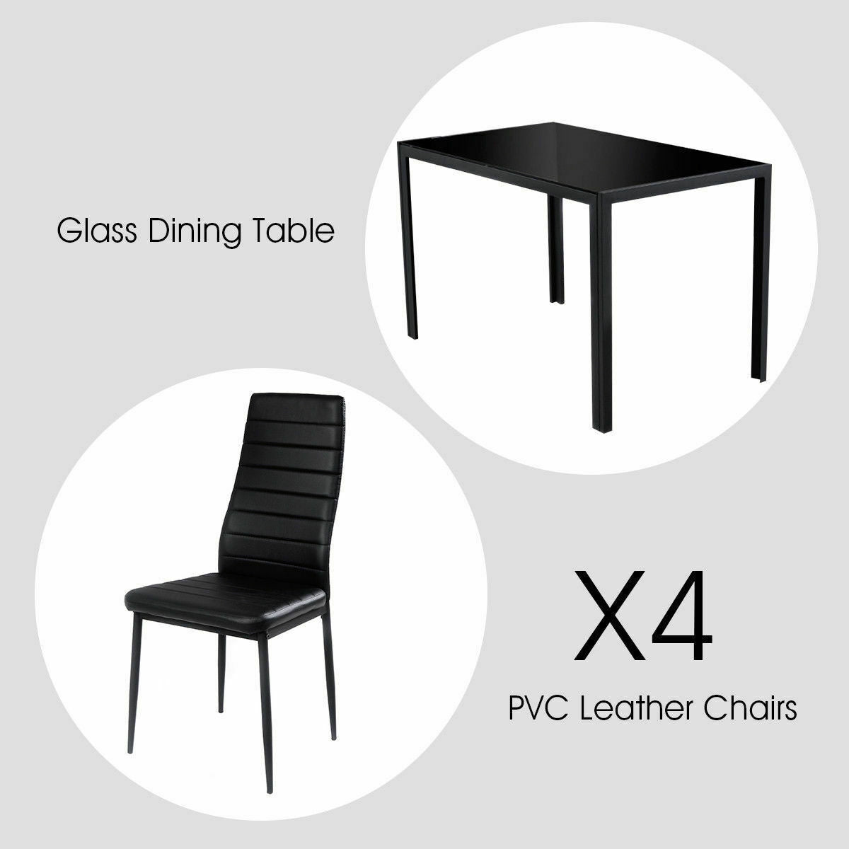 5 Pieces Metal Frame and Glass Tabletop Dining Set, Black Dining Room Sets at Gallery Canada