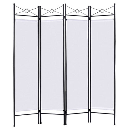 4 Panels Metal Frame Room Private Folding Screen, White